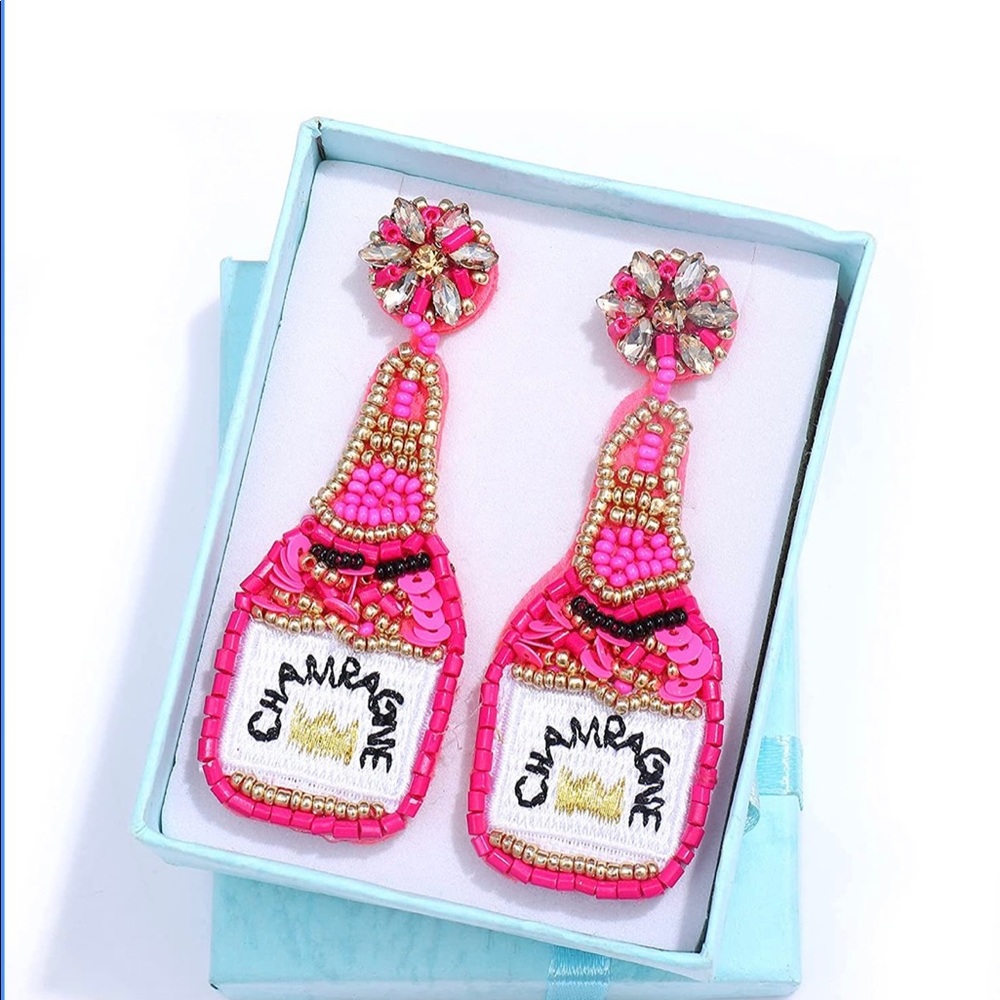 Champagne Bottle Bead Earrings - Picture 7 of 7